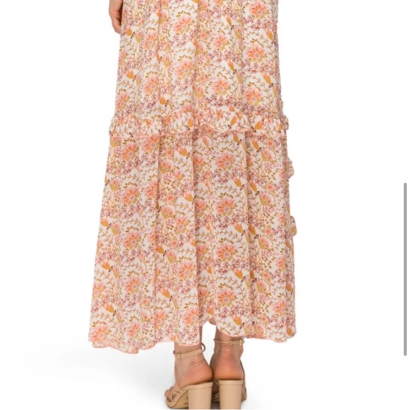 MELLODAY Floral Ruffle Trim Maxi Dress Medium, IVORY/ PINK CARNATION - Picture 6 of 10